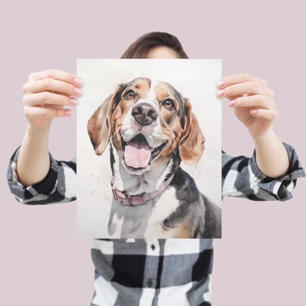 Watercolor Beagle Dog Portrait Wall Art Print Poster Unframed - Picture 4 of 5